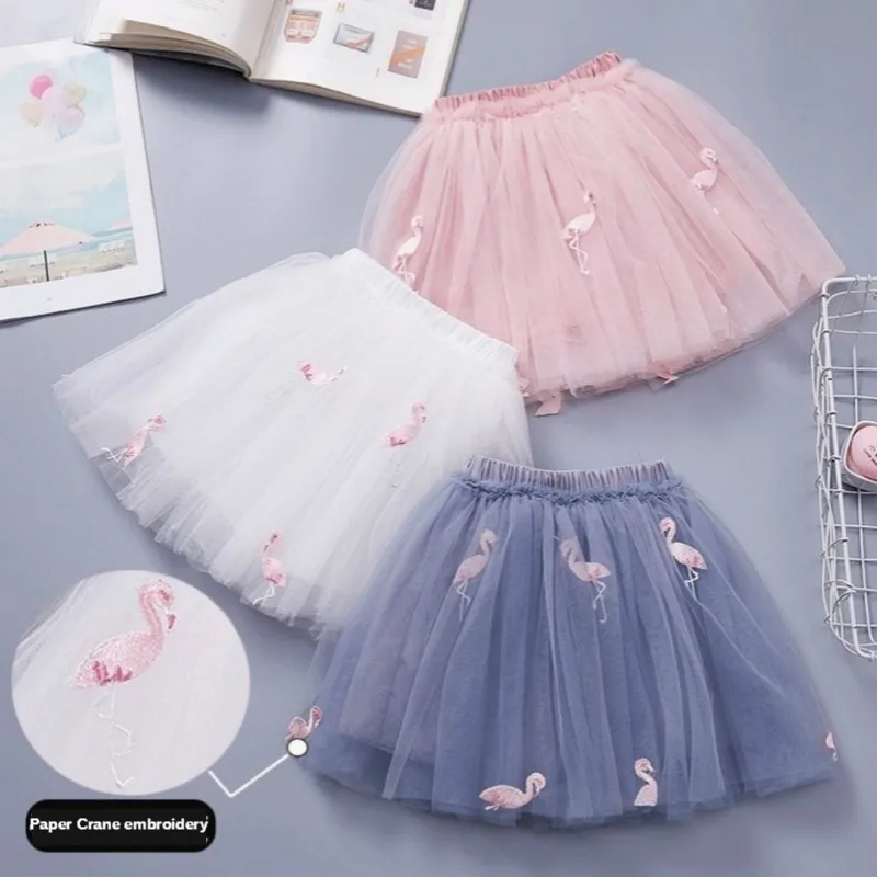 

Fashion Kids Girls Skirts Paper Cranes Embroidery Mesh Skirt Pleated Fairy Skirt Party Cosplay Princess Tutu Tulle Faldas 3-10Y