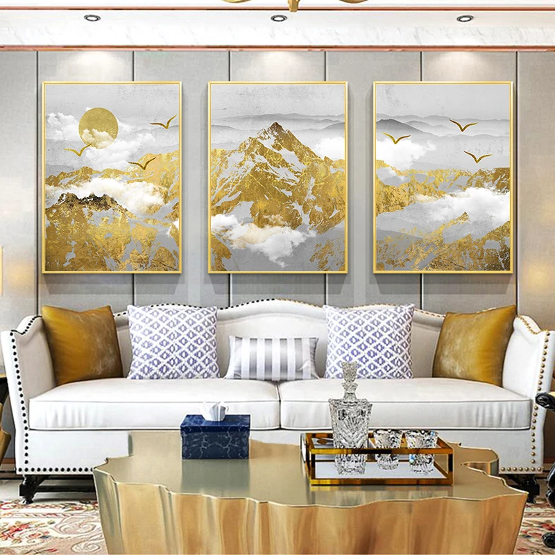 Абстрактная Золотая горная жила холст живопись плакаты принты картина обои для