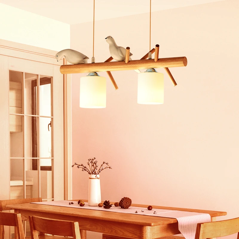 Luces colgantes decorativas de estilo nórdico, lámpara colgante de cristal para comedor, habitación de niños, restaurante, lámpara colgante de animales y pájaros, iluminación de madera
