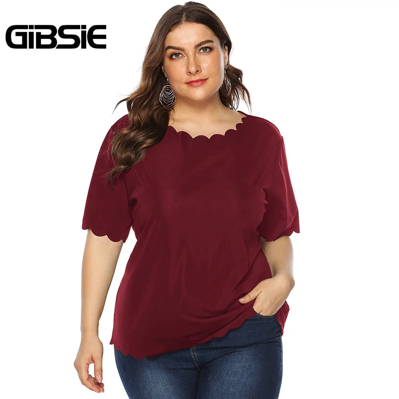 Женская футболка с круглым вырезом GIBSIE повседневная Однотонная коротким рукавом