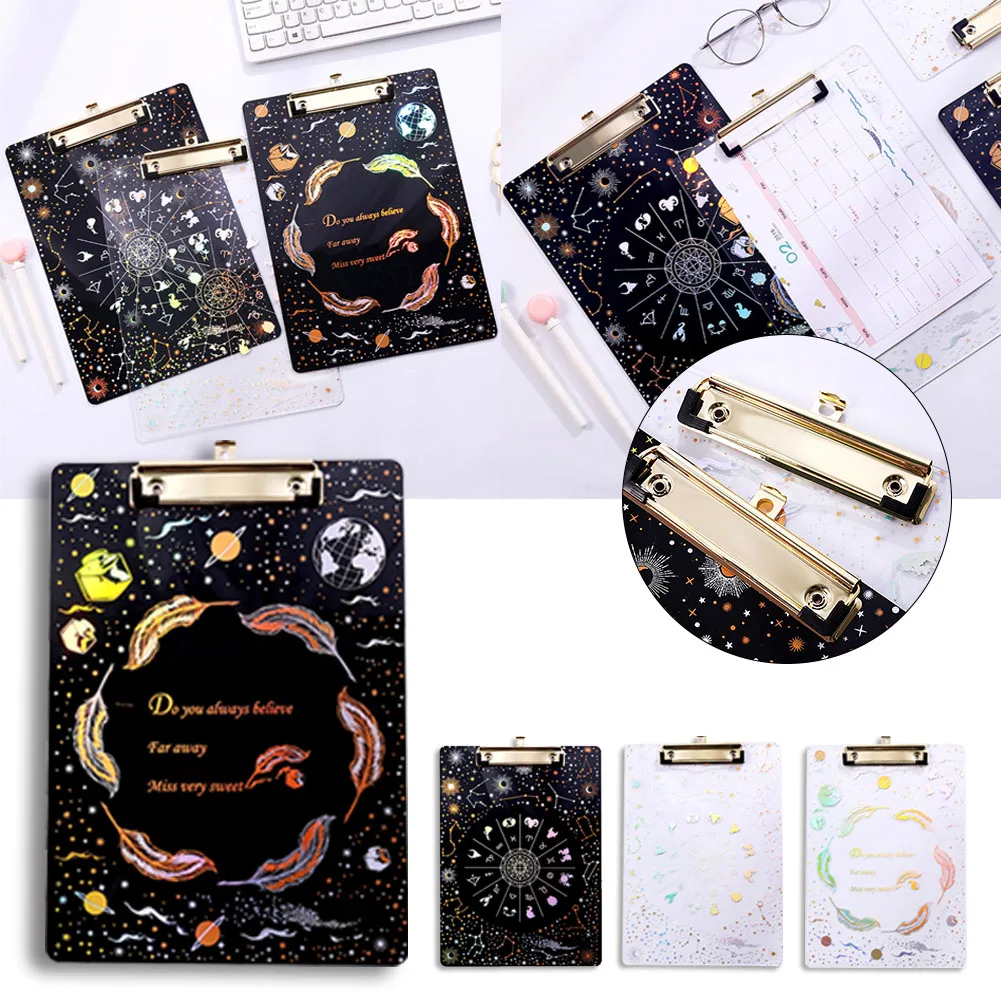 

Fantasy Starry Acrylic Plated Clipboard For A4 Paper Student's Fashion Writing Board Stationery Creative Powder Transparent