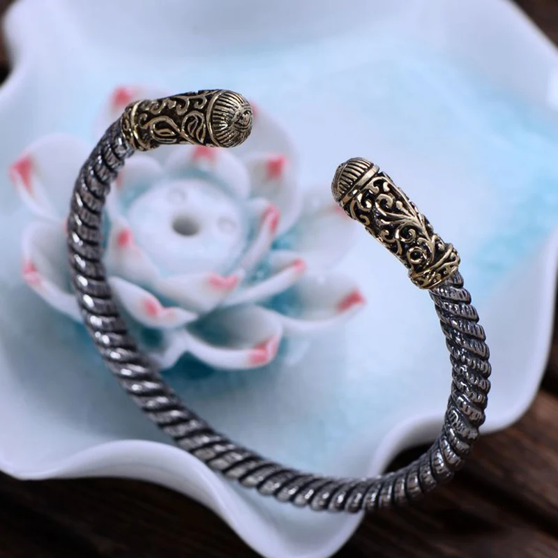 Настоящий твердый 925 пробы серебряный Ретро браслет с веревочкой для мужчин