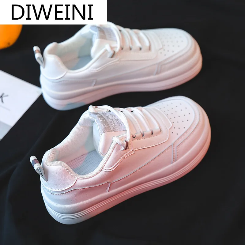 

Spring Women's Shoes 2021 New Fashion White Lace-up PU Leather Vulcanized Shoes Comfortable Shallow Mouth Women Casual Shoes