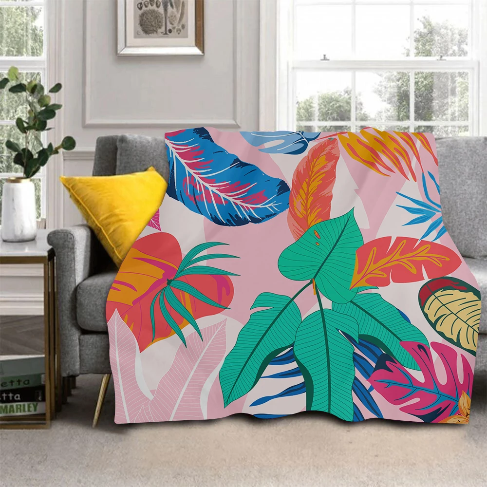 

Colorful Tropical Plant and Leaves Designs Super Soft and Warm Pink Sofa Blanket for Office Luxury Bedroom Decor Blankets Quilts