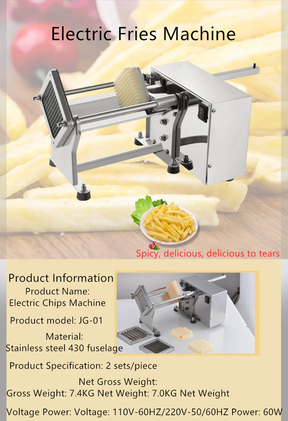 Stainless Steel Electric Potato Chipper Household Kitchen Commercial Multi-functional Fruit and Vegetable Slicing | Инструменты