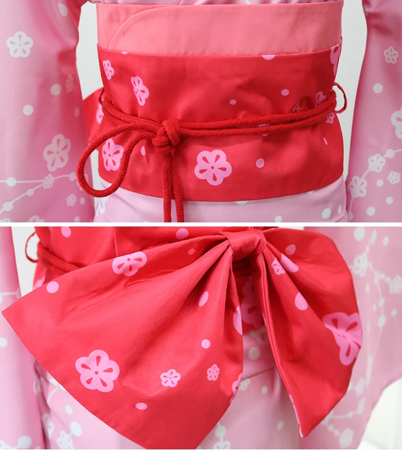 

Pink Lady Kimono With Obi Japanese Traditional Yukata Girl Anime Cosplay Clothes Halloween Costume Performance Robe Dress Gown