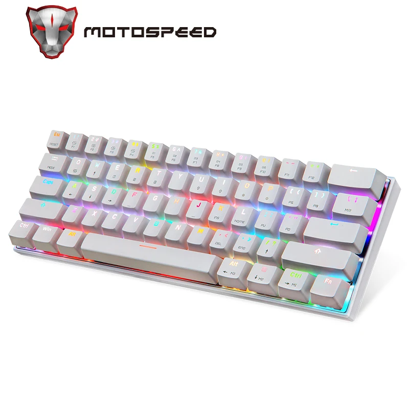 MOTOSPEED CK62 USB Проводная Bluetooth Беспроводная Двухрежимная Механическая игровая клавиатура с RGB-подсветкой, 61 клавиша портативная мини-клавиатура - изображение