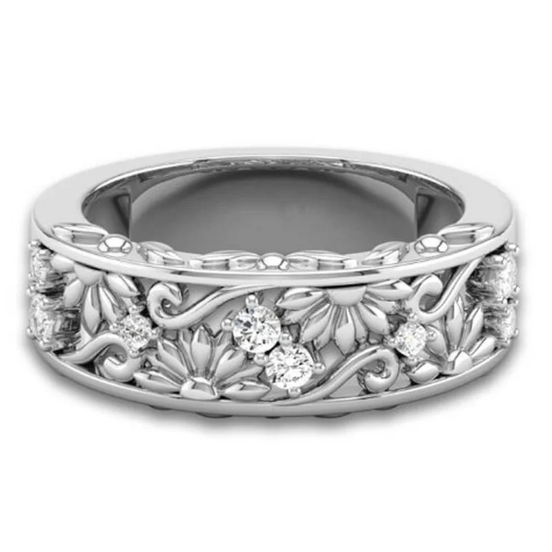 

Women's Ring Flower Embossed Wedding Valentine's Day Gift Party Jewelry Engagement Zircon Light Luxury Wholesale