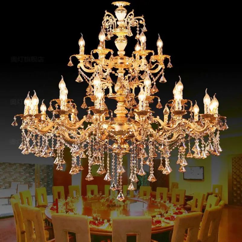 Large Royal Gold Chandelier K9 Diamond Crystal Lighting pendant Hanging Light For Foyer Church Villa lamp project hotel lighting | Освещение