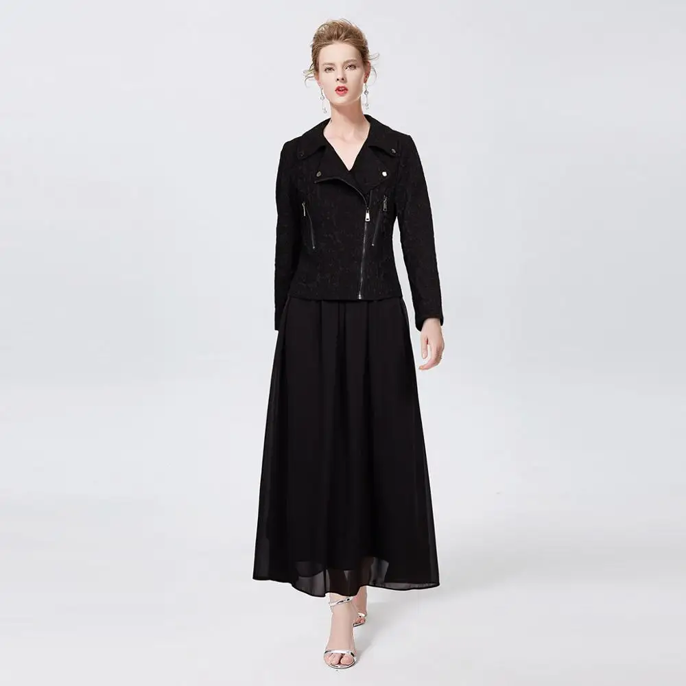 

[2020 spring summer new style ] suit collar short coat dress dress long skirt two-piece women's fashion suit
