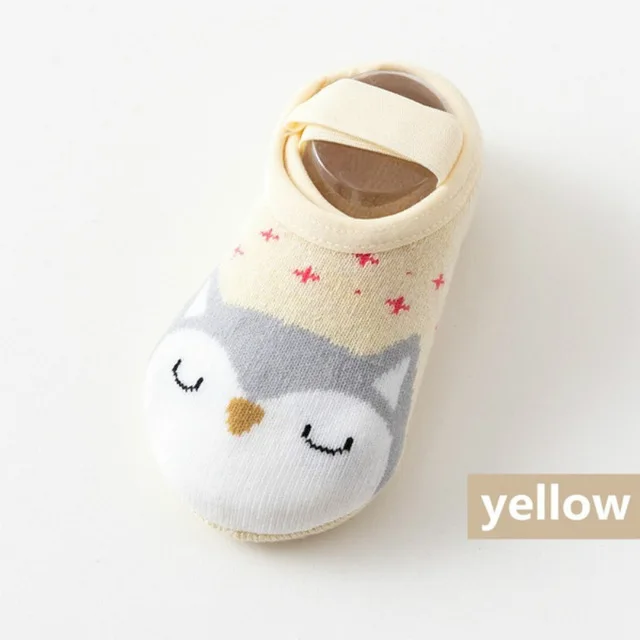 Yellow 1 пара, модные Нескользящие хлопковые носки-тапочки с милыми рисунками для маленьких девочек и мальчиков ясельного возраста обувь для новорожденных с изображением животных - Цвет: Yellow
