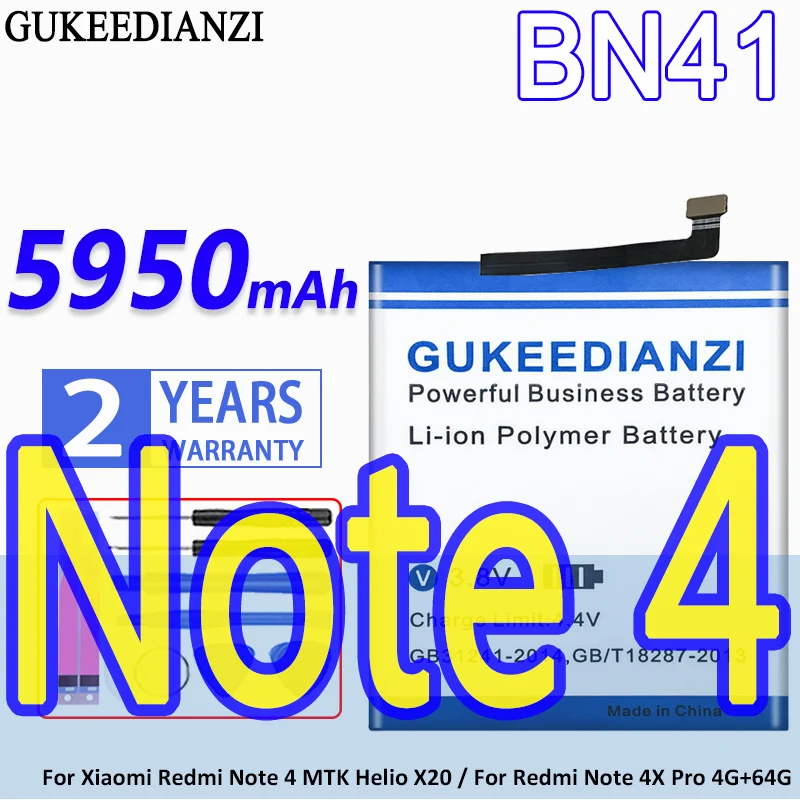 Аккумулятор GUKEEDIANZI BN41 5950 мА ч для Xiaomi Redmi Note 4 MTK Helio X20 4X Pro 4G 64G Note4 Note4X | Мобильные