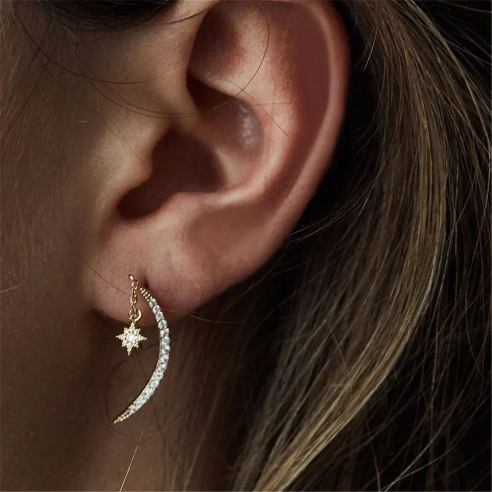 Женские винтажные серьги гвоздики с золотым цирконием MLING|Серьги-гвоздики| |