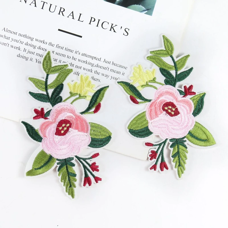 Милый розовый цветок цветочный воротник патч Милая Аппликация значок вышитая