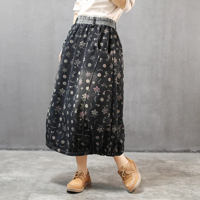 Джинсовая Вельветовая Толстая Ретро осенняя и зимняя новая флисовая юбка с