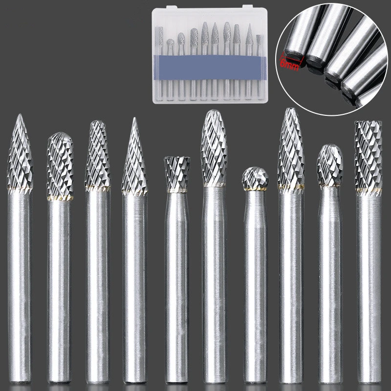 10 шт. 6 мм хвостовик карбида вольфрама Шлифовальная головка заусенцы роторные