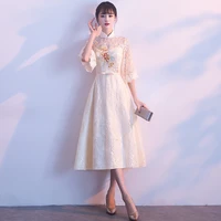 evening dress women 2021 new bridesmaid dress medium length dress improved cheongsam dress daily girl woman dress long