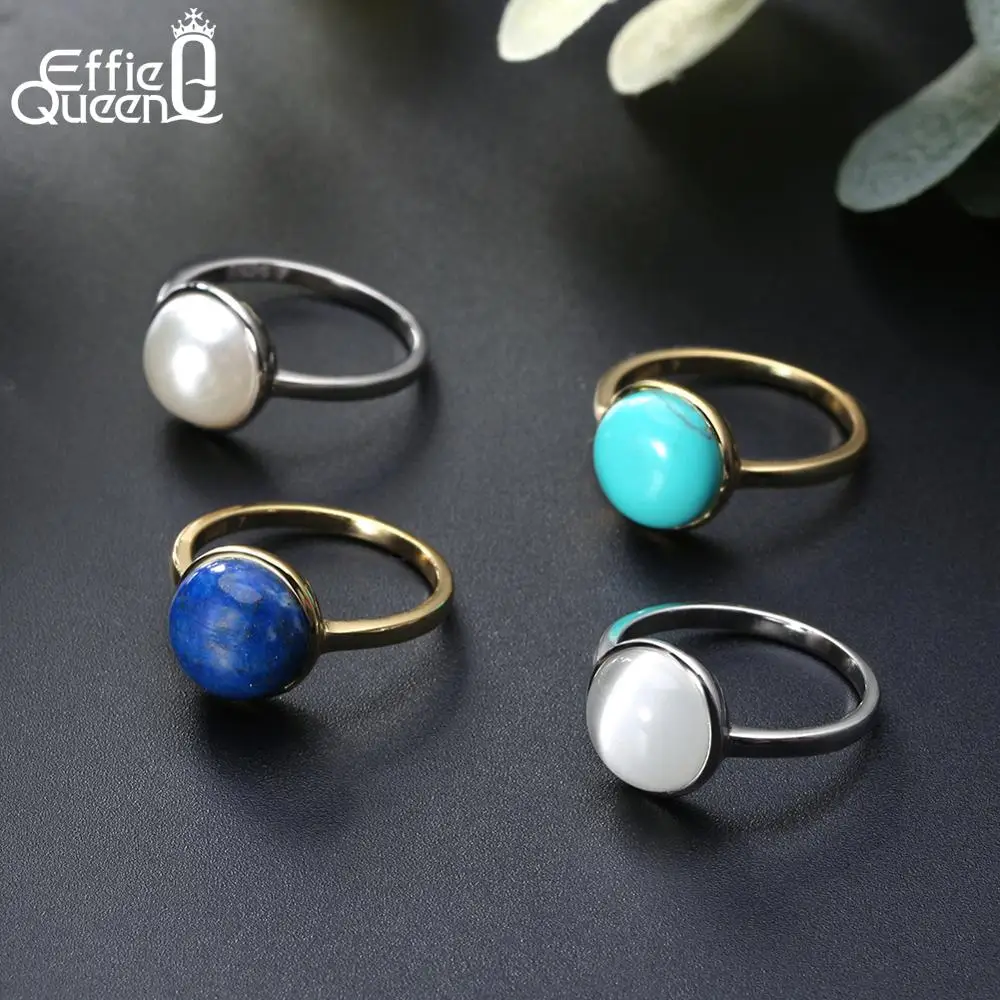 Effie queen 925 пробы Серебряное кольцо для женщин бирюза Lapis кошачий глаз имитация жемчуга женские обручальные кольца вечерние ювелирные изделия TSR69