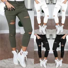 Женские узкие джинсы, черные и белые рваные джинсы-карандаш, 2021 рваные, джинсовые брюки с дырками