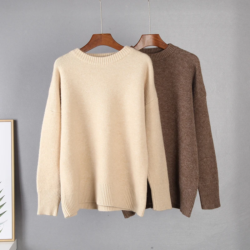 

WYWM Winter Vintage Knitted Sweater Women Autumn Korean Loose Solid Basic Pullovers Female Oversized Lazy Oaf Fashion Clothing