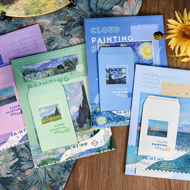 

9 Pcs/Set Great Artist Oil Painting Series Letter Envelope Van Gogh, Monet Writing Letters Envelopes Office School Supplies