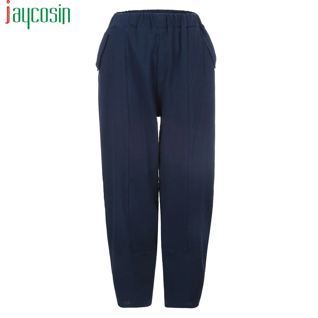 Women trousers cotton loose casual solid color high waist pants elastic band plus size running sports Ladies beach trouser | Женская