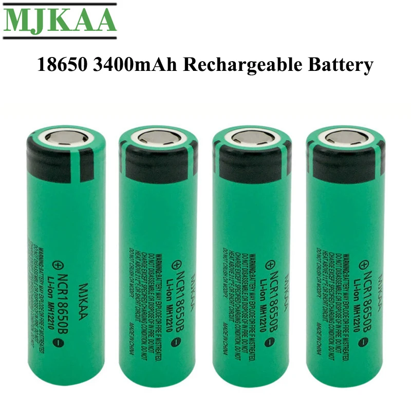 

MJKAA 4PCS Original 18650 3400mAh 3.7V Lithium NCR18650 Rechargeable Battery NCR18650B Li-ion Batteries for Flashlight