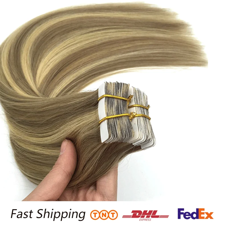

40pcs Remy Tape in Human Hair Extensions Seamless Skin Weft Hair Extensions Straight Highlights 100% Human Hair Adhesive14"-24"
