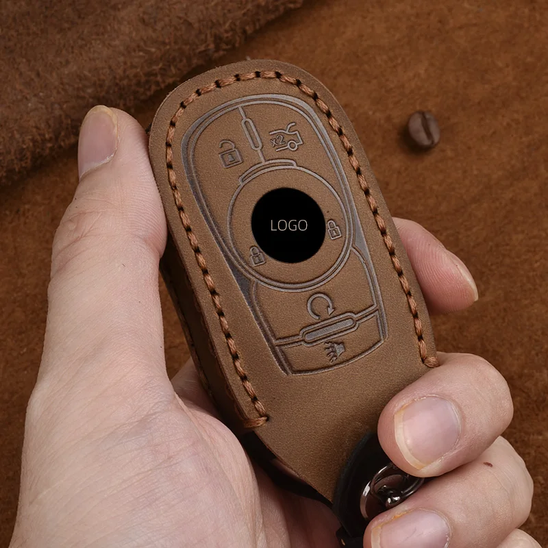 

Handmade Genuine Leather Smart Car Key Cover Case Bag for Buick 2017 2018 Envision Enclave Encore LaCrosse Remote keyless