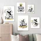 Настенная Картина на холсте восточный конец, волшебная ведьма, ворона, летучая мышь, кот, рыцарь, скандинавский постер и печать картин для гостиной, домашний декор