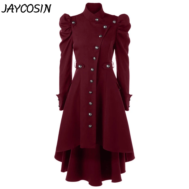 JAYCOSIN Женское шерстяное пальто винтажное длинное в стиле стимпанк готическое