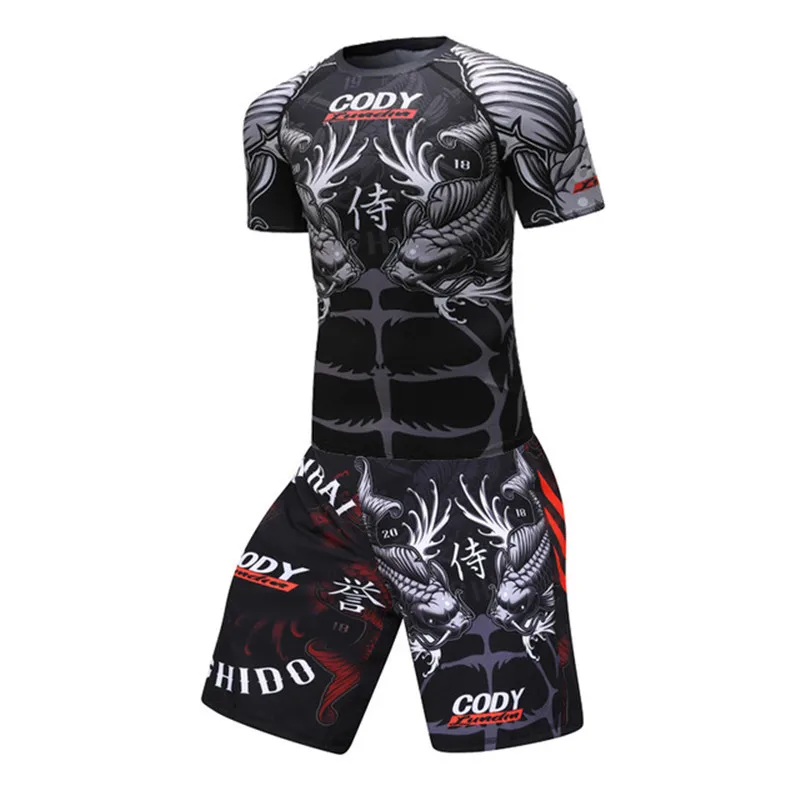 

Compression Men short sleeve T shirts Mma Fitness Pants Boxing Muay Thai Shorts Rashguard Jiu Jitsu Gym Sets Jerseys Bjj Boxeo