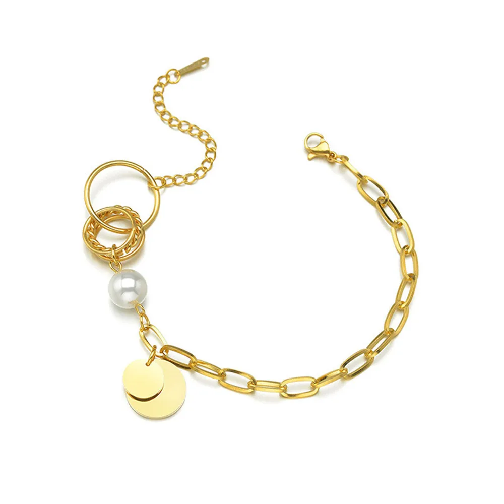 

316L Simple Style Round Brand Pearl Female Korean Niche Titanium Steel Retro Bracelet