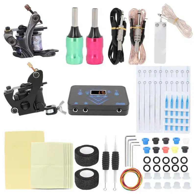 

Катушка для татуировочной машинки, игла для тренировки, блок питания для кожи, зажим, шнур, набор для татуировки, регулируемое напряжение дл...