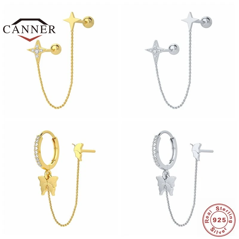 

CANNER 1pc925 Sterling Silver Fashion Butterfly Star Stud Earrings for Women Luxury Piercing Earring Jewelry Pendientes Kolczyki