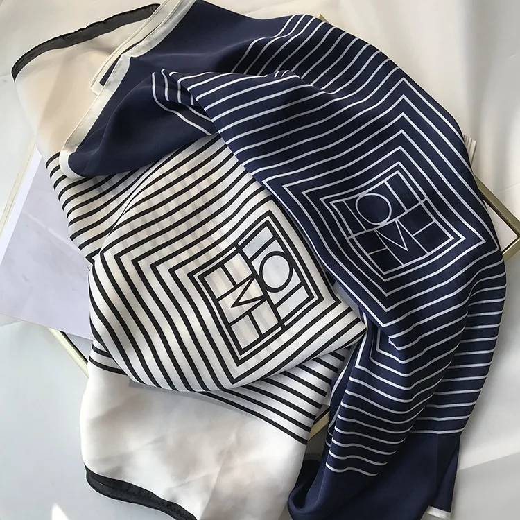 

Korean Silk Scarf Striped Square Scarf Female Decoration Wild Headscarf New Mulberry Silk Scarf Female Fashion Accessories