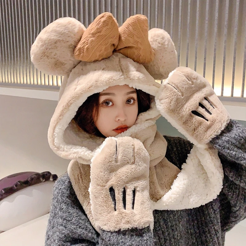 

Hooded Scarf Winter Kids Hooded Windproof Scarf Cartoon Warm Hat Women Cashmere Feel Winter Scarf One Piece Ear Warm