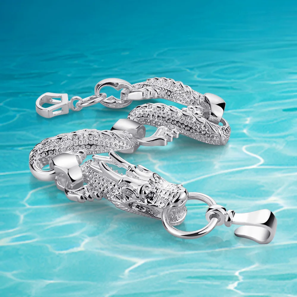 Купи Fashion Dragon Bracelet Men Chain 925 Solid Silver Bracelet for Men 925 Silver Dragon Bangle Personality Cool Men Jewelry Gifts за 2,176 рублей в магазине AliExpress