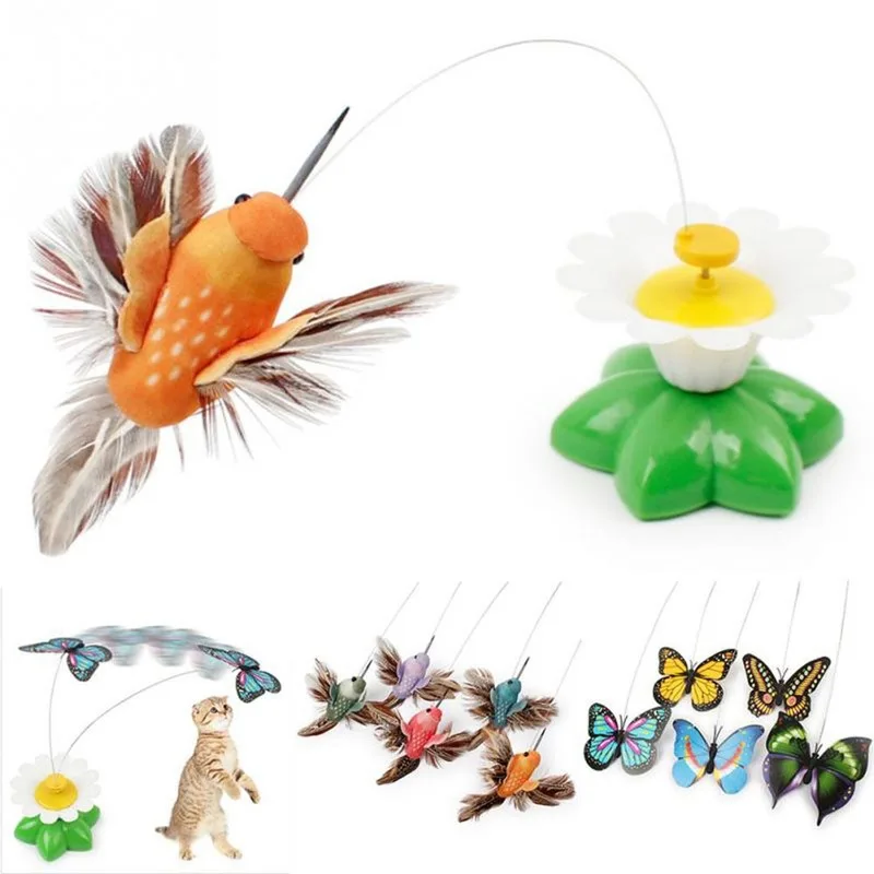 

fightinpc 8 x 5.5cm Electric Rotating Colorful Butterfly and Bird Pattern Funny Cat Toys Pet Seat ScratchToy For Cats Kitten