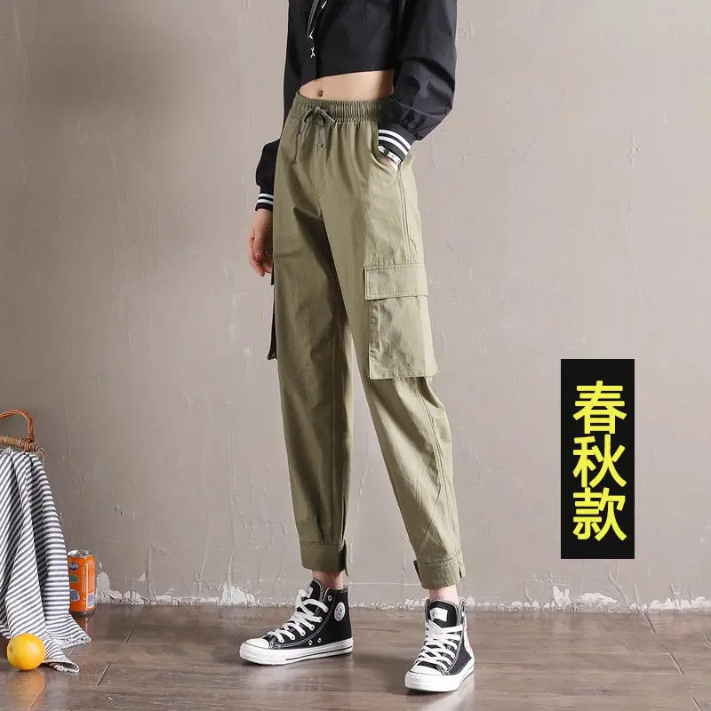 Уличная женские брюки-карго Беговые брюки в повседневном стиле черные Высокая