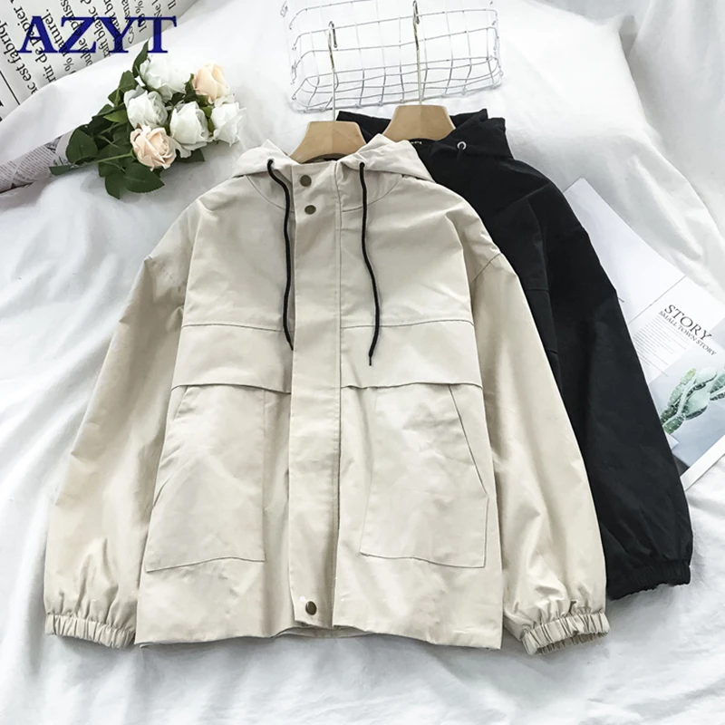 

Женская хлопковая куртка с капюшоном AZYT, винтажная свободная однотонная Повседневная Базовая куртка с капюшоном для осени и зимы, 2022