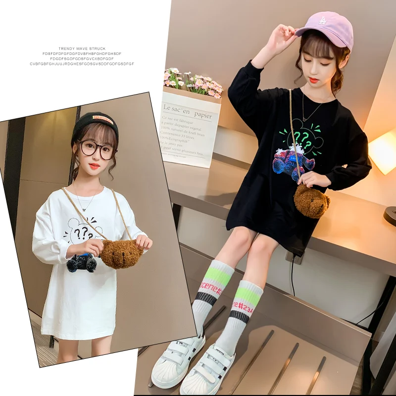 

Girls Cotton Dress Striped Long Sleeve Children's Dress Winter and Autumn Toddlers Little Bear Girls Clothes Direct Sales