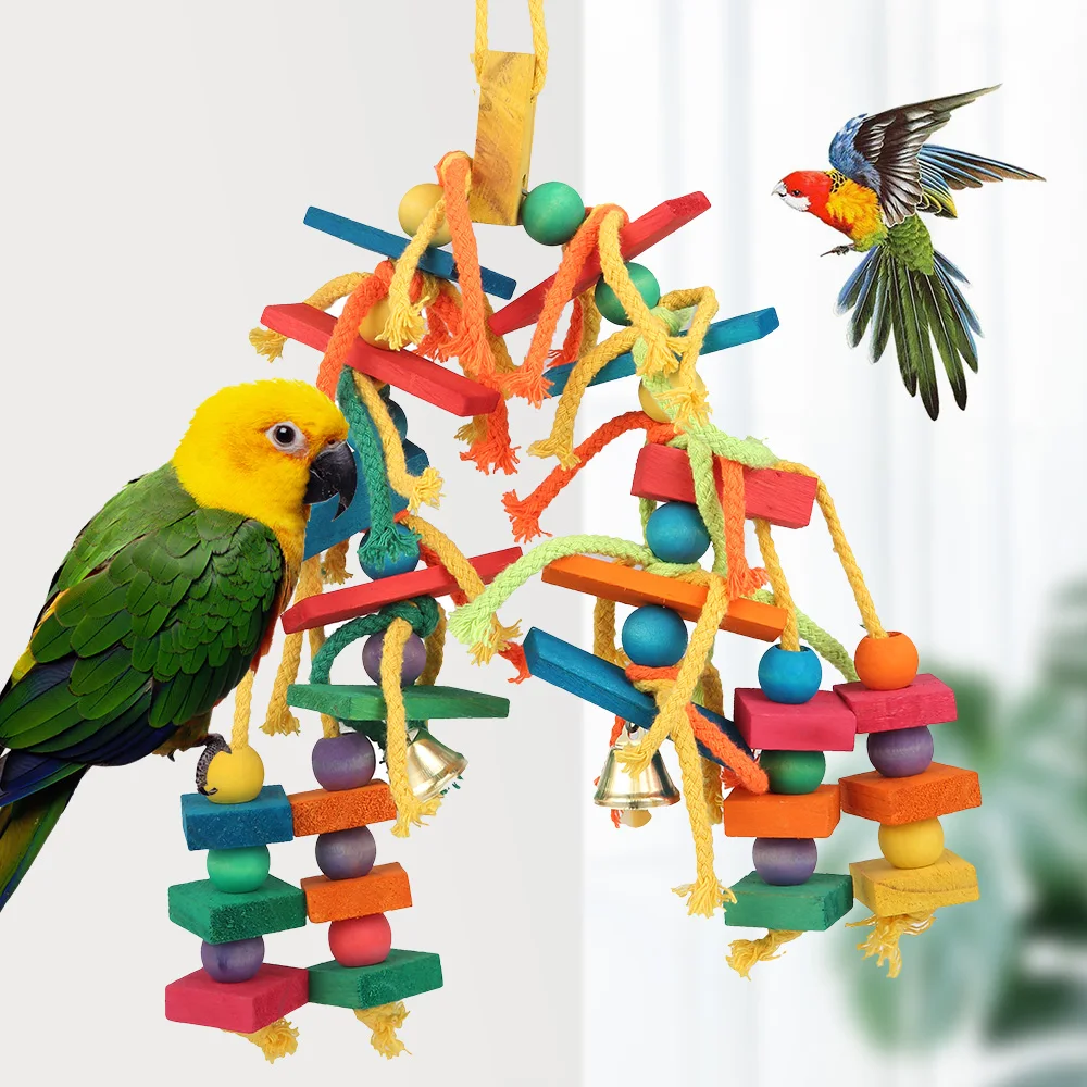 

Parrot Wooden Rope Toy Colorful Wood Ladder for Bird Toys Swing Stand Budgie Parakeet Cage Pet Bird Parrot Chew Swing Toys