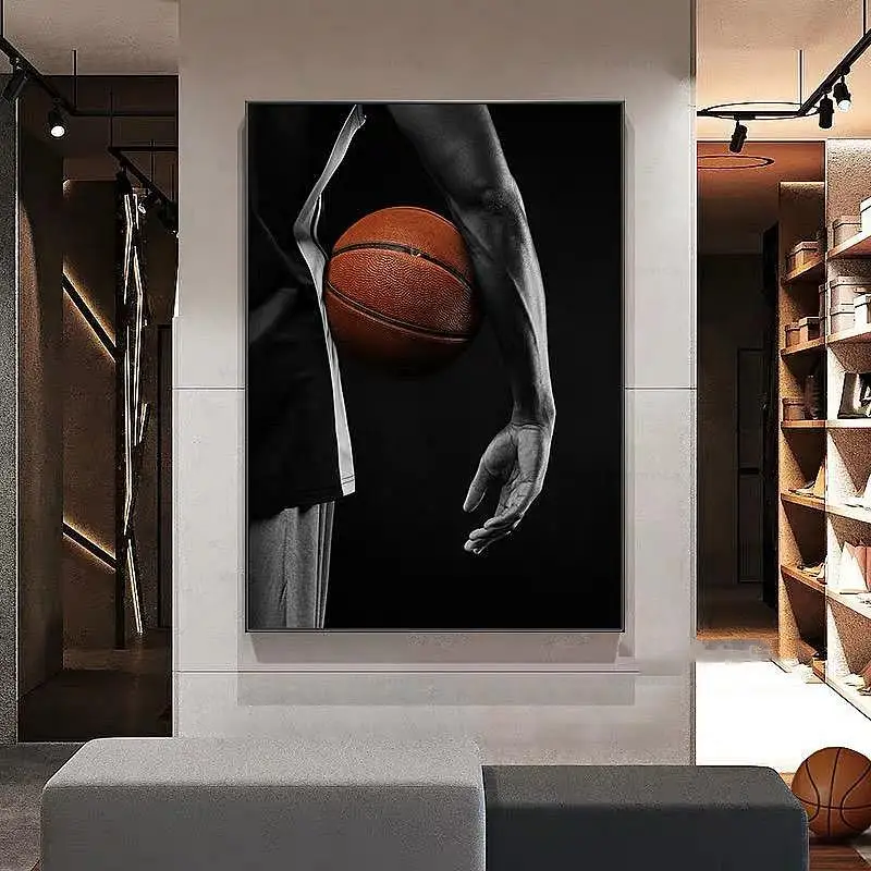 

Basketball Fan Room Decor Paintings for Interior Basketball Poster Teenager Black and White Wall Art Canvas Picture for Home