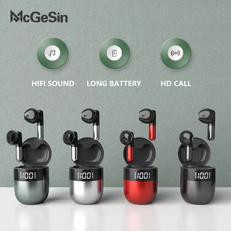 

Беспроводные наушники McGeSin, Bluetooth 5,0, Светодиодный дисплей питания, HIFI музыкальные наушники, Спортивная гарнитура, HD звонки с микрофоном, нов...
