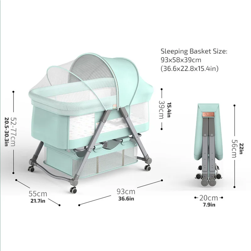 

Infant Shining Baby Crib with Mosquito Net Newborn Bed Cradle for Baby Bassinet Multi-Function Mobile Foldable Baby Cradles Crib