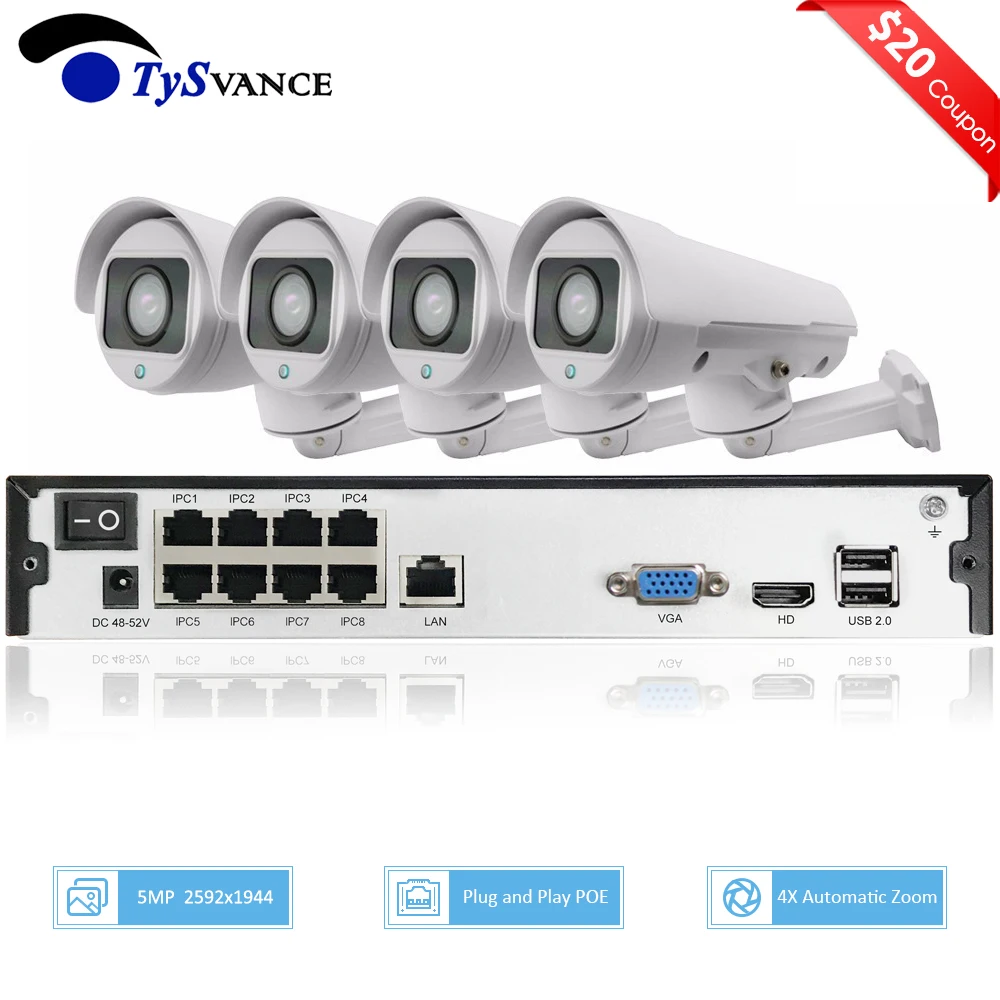 H.265 Bullet PTZ 5MP POE 2CH 4CH NVR Kit Система видеонаблюдения IP камера 2 8 12 мм 4X IP66 наружная