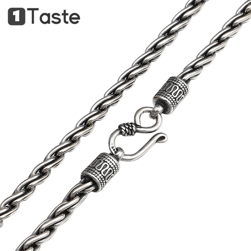 

ONE TASTE 925 Sterling Silver 4mm-width Rope Chain Men's Necklace Thai Silver Vintage Simple Trendy Necklace Fine Jewelry Gift