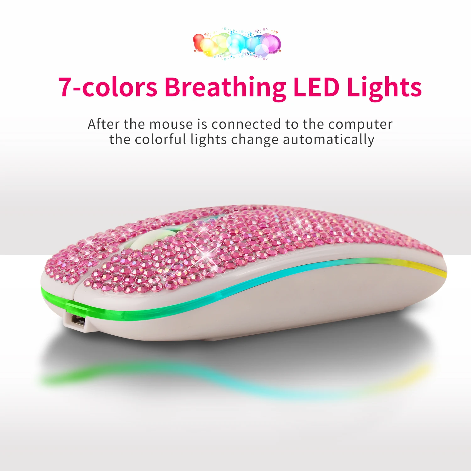 

Rechargeable Mute Diamond-studded Bluetooth Dual Mode Mouse Colorful Luminous Wireless Bluetooth +2.4G Mouse