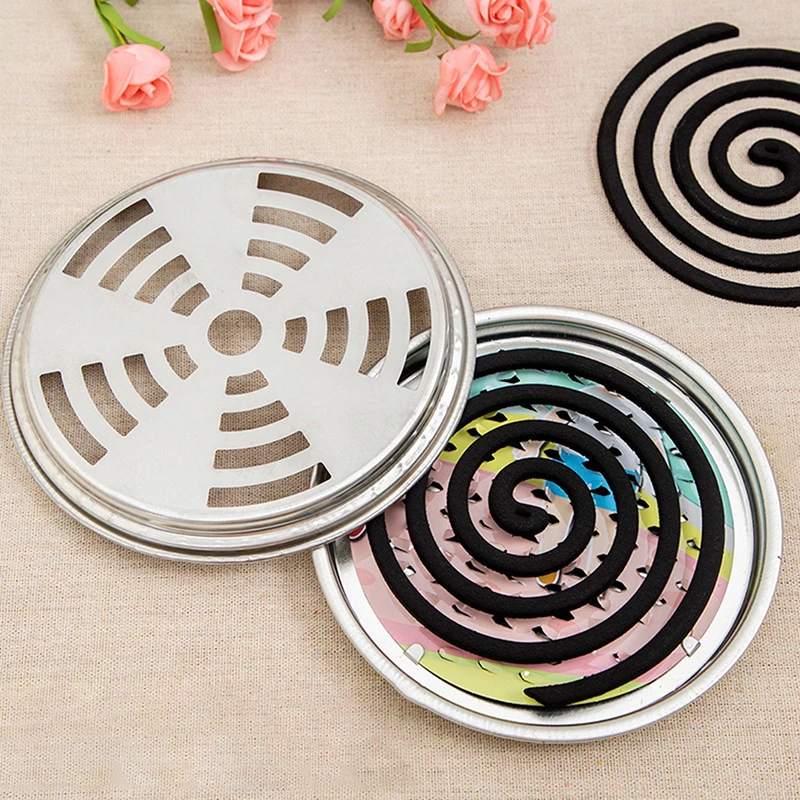 

Metal Round Rack Plate Spiral With Cover Mosquito Coil Holder Tray Incense Outdoor Mosquito Repellent Tool